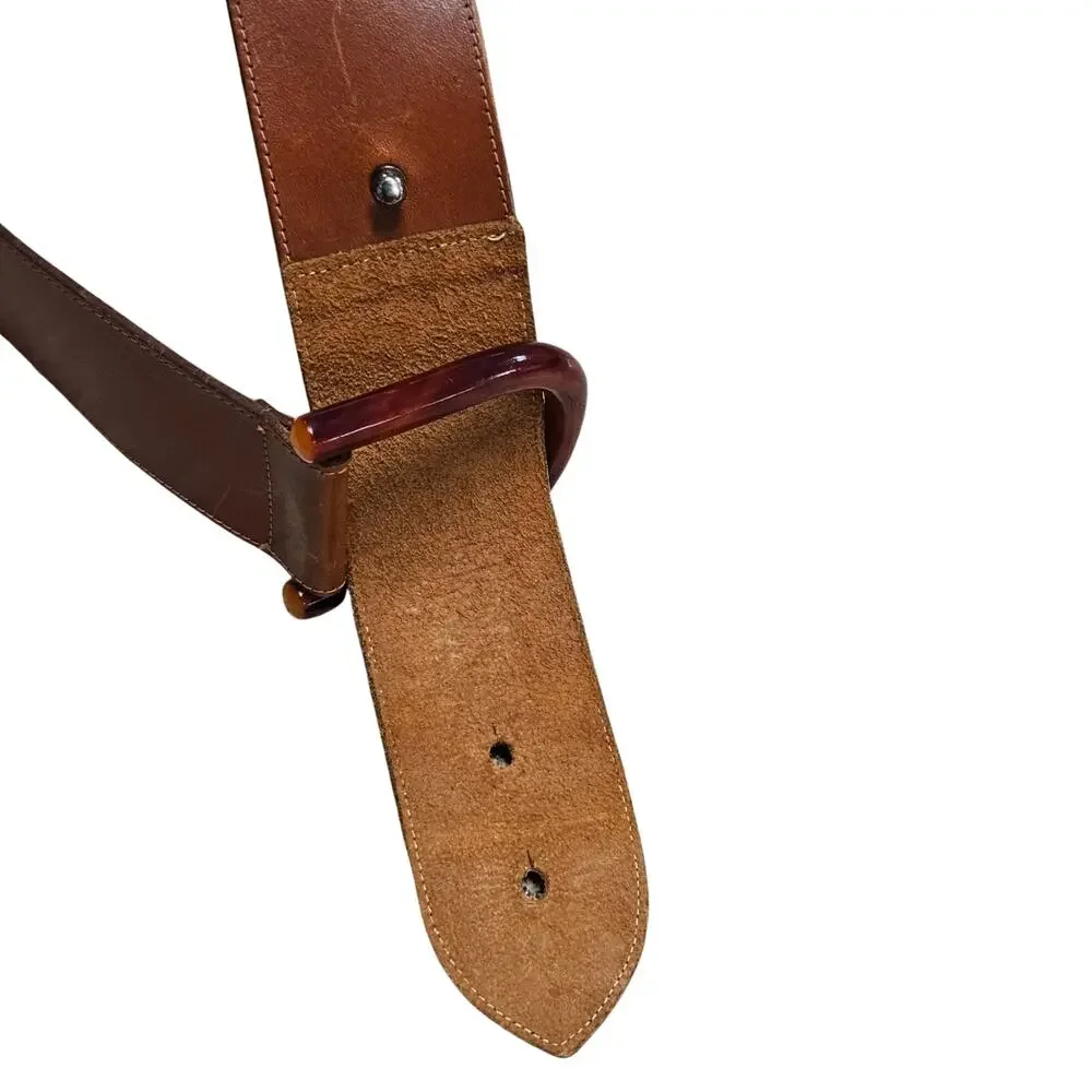 Brown Echo Belt Genuine Leather Wide Peg Pull Through Buckle Vintage Size Small